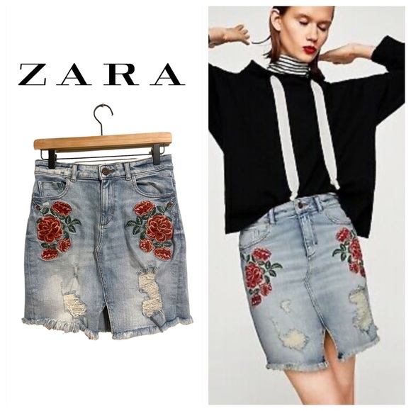 Zara Dresses & Skirts - Zara Basic 1975 Denim Rose Patch Mini Skirt